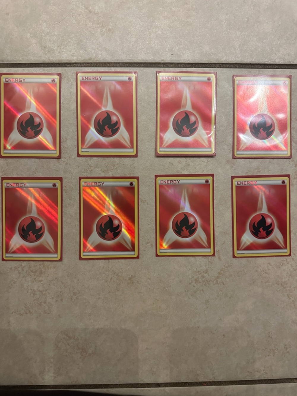 Pokemon Fire Energy Holographic Cards - Red and Yellow